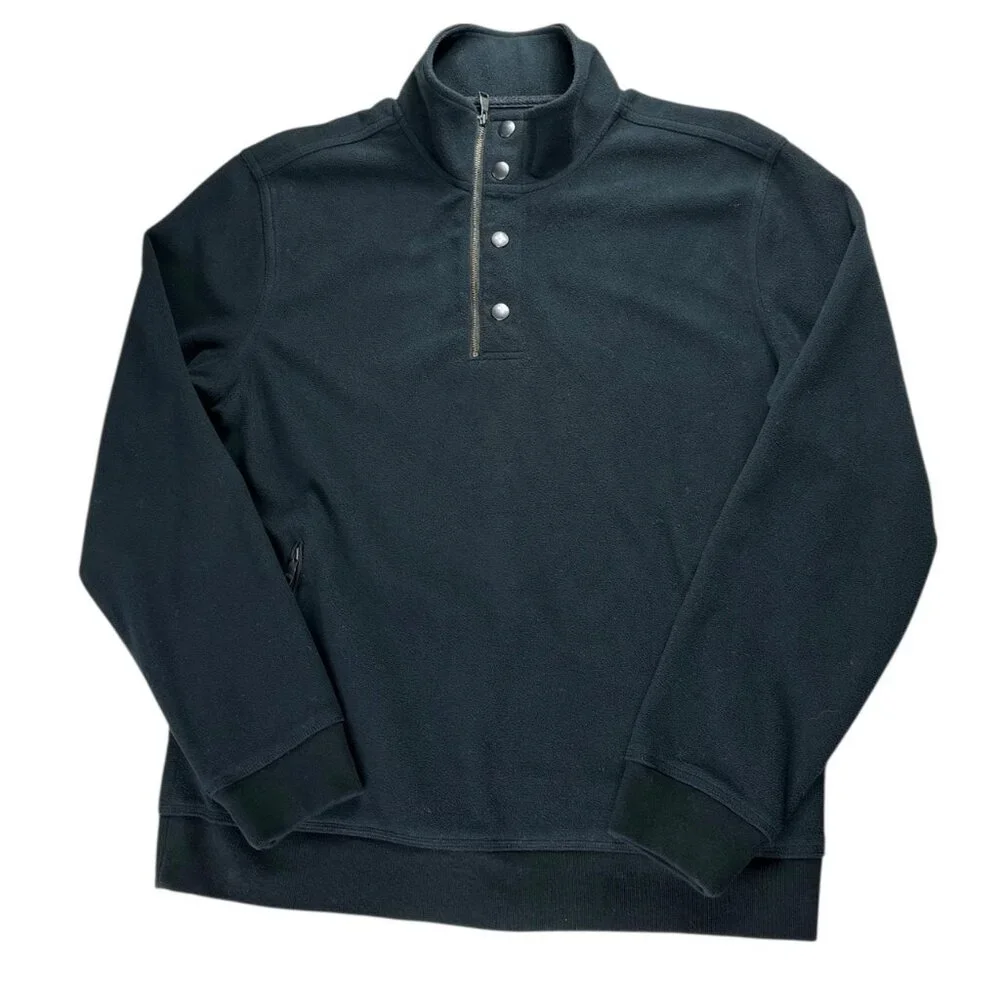 Banana Republic Men’s Quarter Zip Snap Pullover Black Fleece Top Size Large